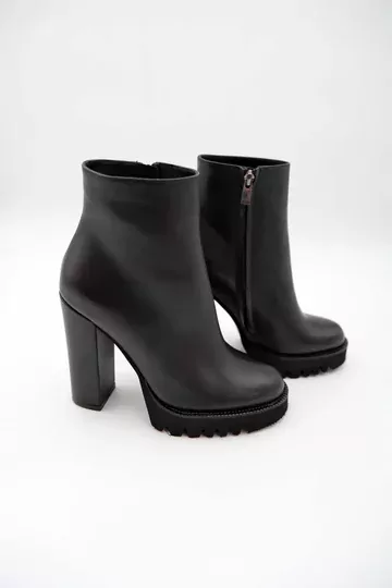 Kadın Deri Bot Platformlu Siyah
