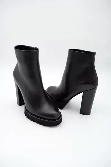 Kadın Deri Bot Platformlu Siyah