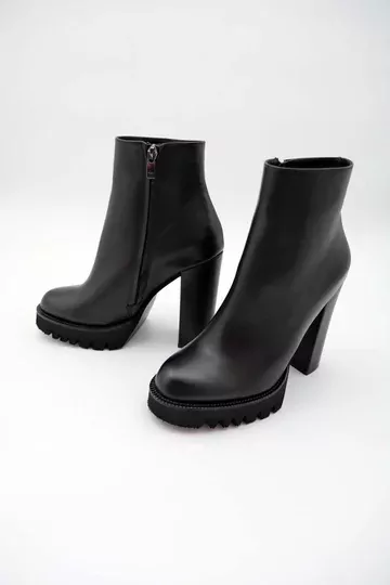Kadın Deri Bot Platformlu Siyah