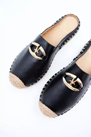 Kadın Hakiki Deri Espadril Terlik Siyah