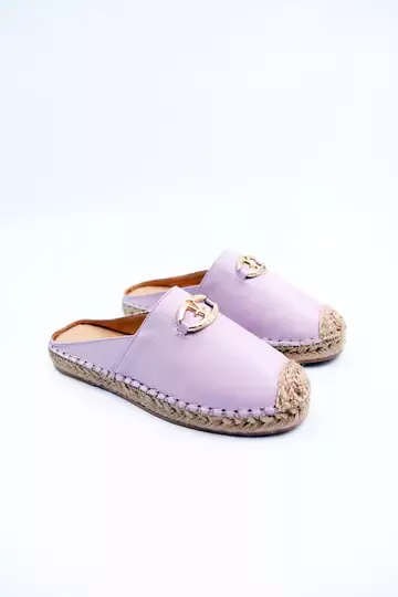 Kadın Hakiki Deri Espadril Terlik Lila