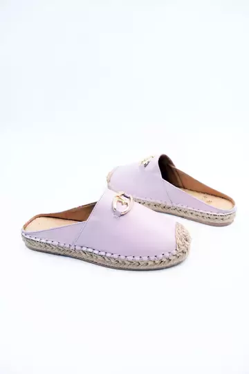 Kadın Hakiki Deri Espadril Terlik Lila