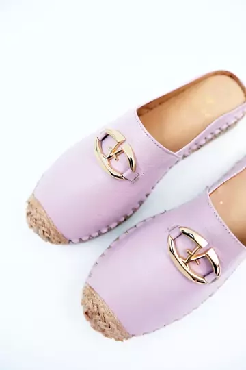 Kadın Hakiki Deri Espadril Terlik Lila