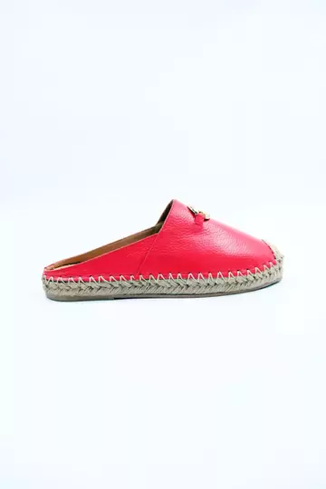 Kadın Hakiki Deri Espadril Terlik Kırmızı