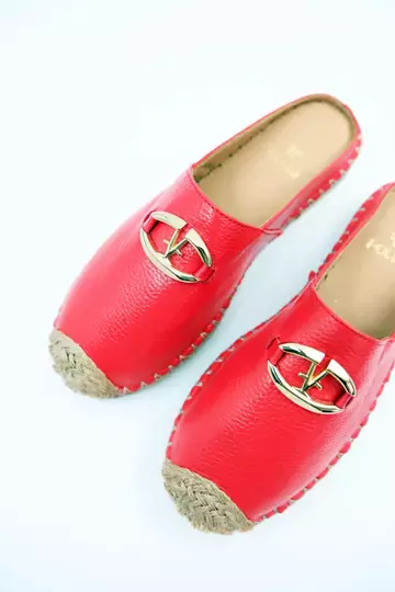 Kadın Hakiki Deri Espadril Terlik Kırmızı