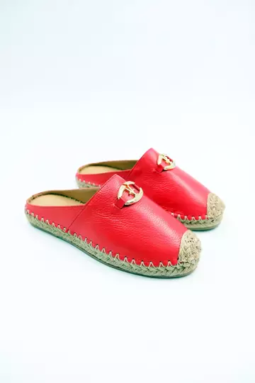 Kadın Hakiki Deri Espadril Terlik Kırmızı