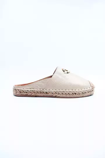 Kadın Hakiki Deri Espadril Terlik Altın