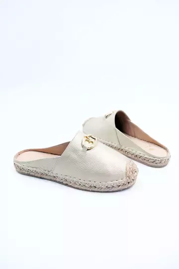 Kadın Hakiki Deri Espadril Terlik Altın