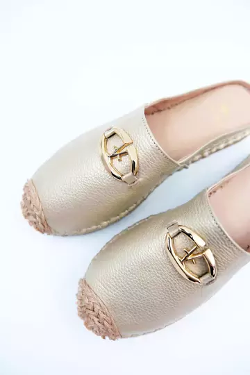 Kadın Hakiki Deri Espadril Terlik Altın