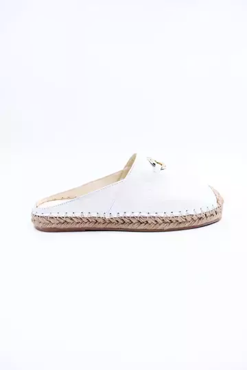 Kadın Hakiki Deri Espadril Terlik Beyaz