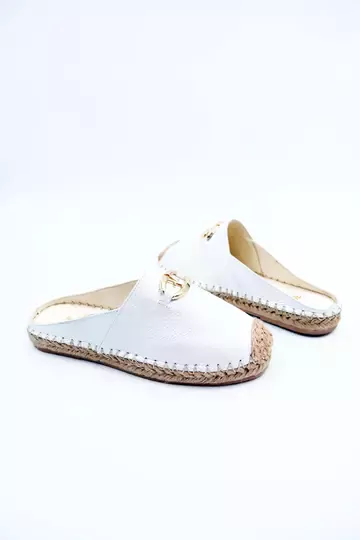 Kadın Hakiki Deri Espadril Terlik Beyaz