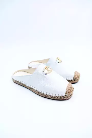 Kadın Hakiki Deri Espadril Terlik Beyaz
