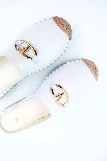 Kadın Hakiki Deri Espadril Terlik Beyaz