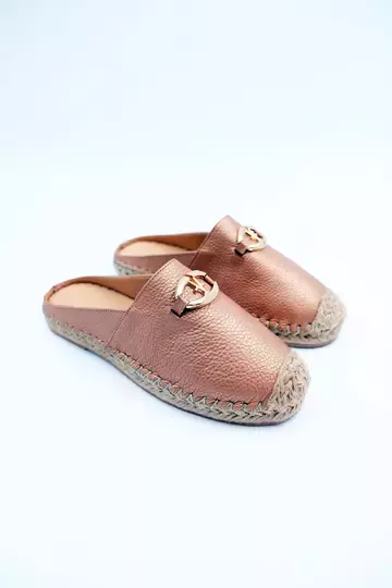 Kadın Hakiki Deri Espadril Terlik Bronz