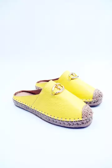 Kadın Hakiki Deri Espadril Terlik Sarı