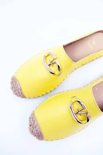 Kadın Hakiki Deri Espadril Terlik Sarı