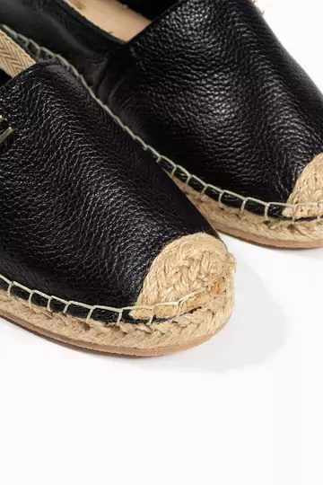 Kadın Hakiki Deri Espadril Babet Siyah