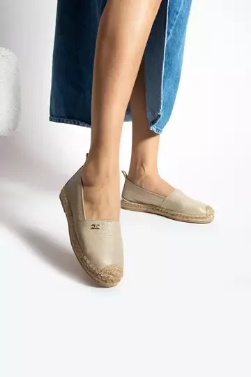 Kadın Hakiki Deri Espadril Babet Bej
