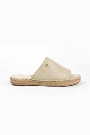 Kadın Hakiki Deri Espadril Terlik Bej