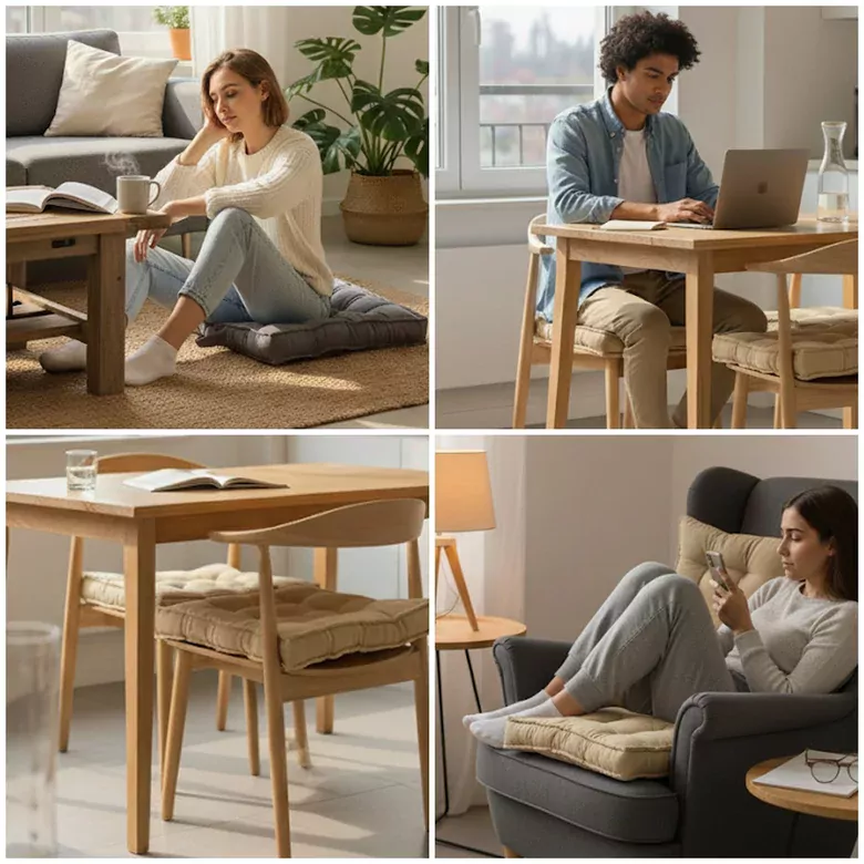 Haegs Sandalye Minderi, Çift Kenarlı, Taşıma Kulplu, Punterez Puntolu Elyaf Dolgulu Mutfak Yemek Sandalyeleri için Kare Oturma Minderi, Ofis Masası için Yumuşak Konforlu Minder 42x42x6 cm - Bej