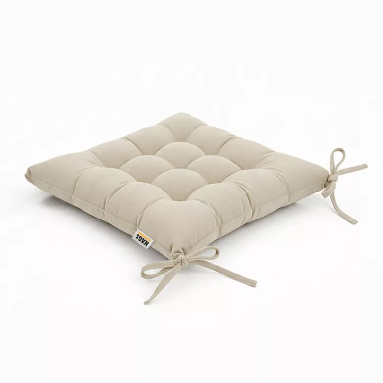 Haegs Sandalye Minderi, Punterez Puntolu Silikon Elyaf Dolgulu, Bağcıklı Mutfak Yemek Sandalyeleri için Oturma Minderi Ofis Sandalyesi Minderi, Yumuşak Konforlu Puf Minder 42x42x6 cm - Bej