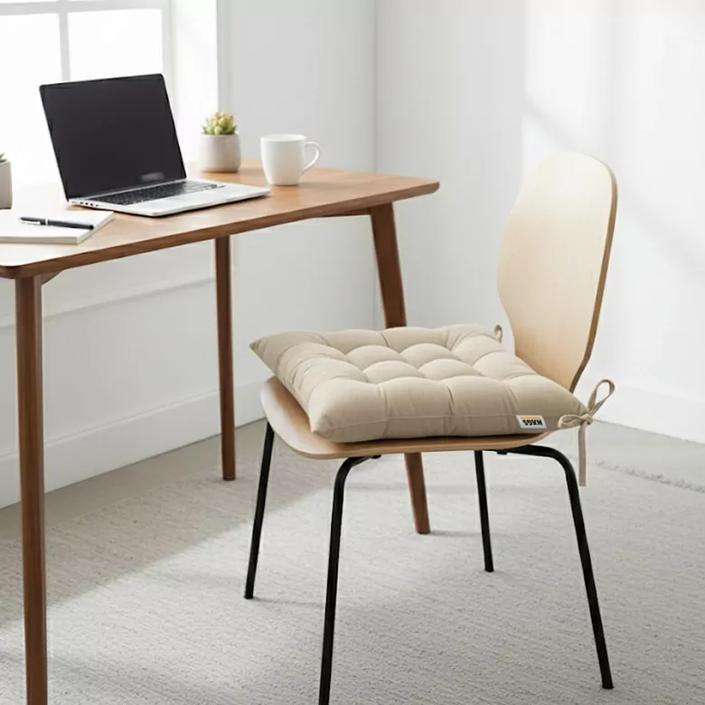 Haegs Sandalye Minderi, Punterez Puntolu Silikon Elyaf Dolgulu, Bağcıklı Mutfak Yemek Sandalyeleri için Oturma Minderi Ofis Sandalyesi Minderi, Yumuşak Konforlu Puf Minder 42x42x6 cm - Bej