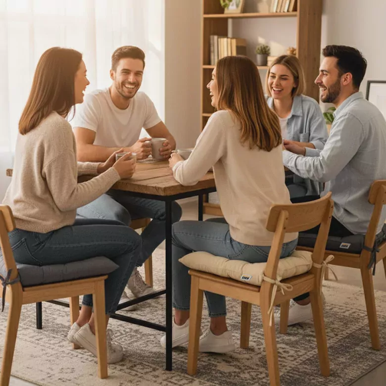 Haegs Sandalye Minderi, Punterez Puntolu Silikon Elyaf Dolgulu, Bağcıklı Mutfak Yemek Sandalyeleri için Oturma Minderi Ofis Sandalyesi Minderi, Yumuşak Konforlu Puf Minder 42x42x6 cm - Bej