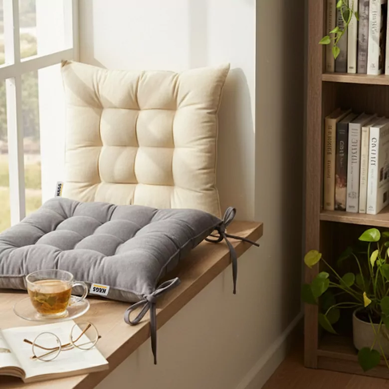 Haegs Sandalye Minderi, Punterez Puntolu Silikon Elyaf Dolgulu, Bağcıklı Mutfak Yemek Sandalyeleri için Oturma Minderi Ofis Sandalyesi Minderi, Yumuşak Konforlu Puf Minder 42x42x6 cm - Gri