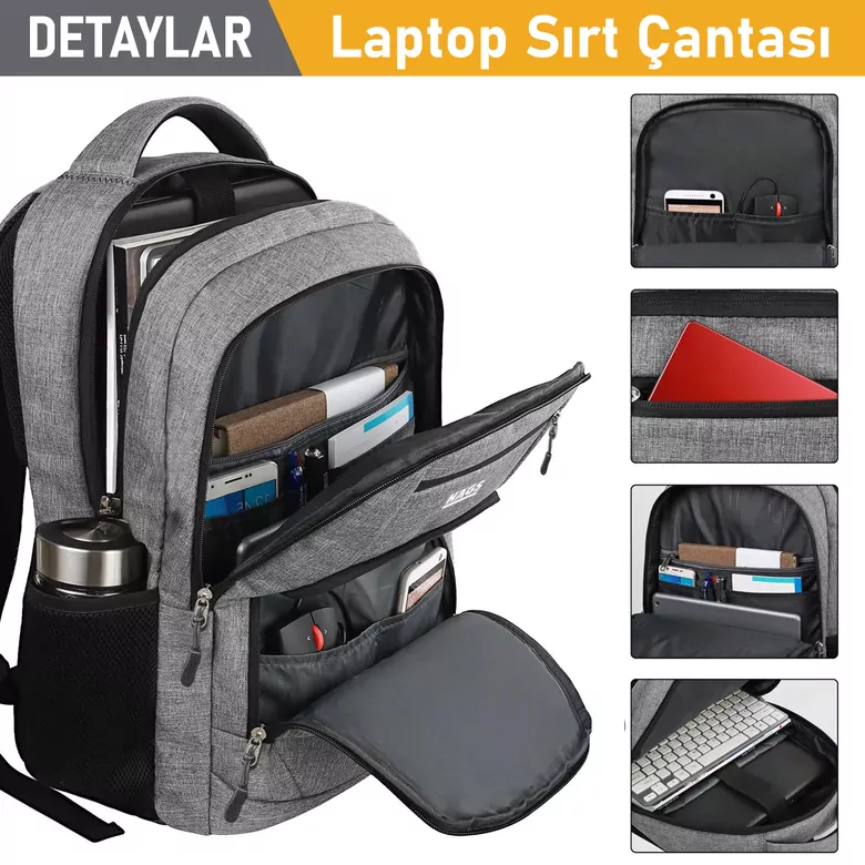 Haegs Laptop Sırt Çantası, Multi Cepli İş Seyahat Çantası, Dizüstü Bilgisayar Sırt Çantası, Suya Dayanıklı, Kolej Bilgisayar Çantası, Kadınlar ve Erkekler İçin Çok Bölmeli Organizer Çanta - Gri