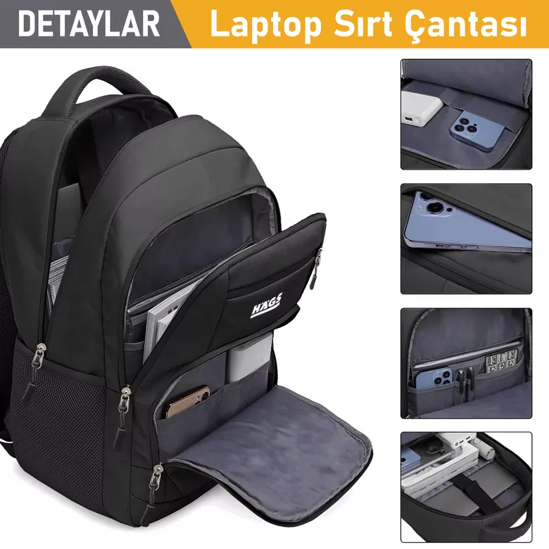 Haegs Laptop Sırt Çantası, Multi Cepli İş Seyahat Çantası, Dizüstü Bilgisayar Sırt Çantası, Suya Dayanıklı, Kolej Bilgisayar Çantası, Kadınlar ve Erkekler İçin Çok Bölmeli Organizer Çanta - Siyah