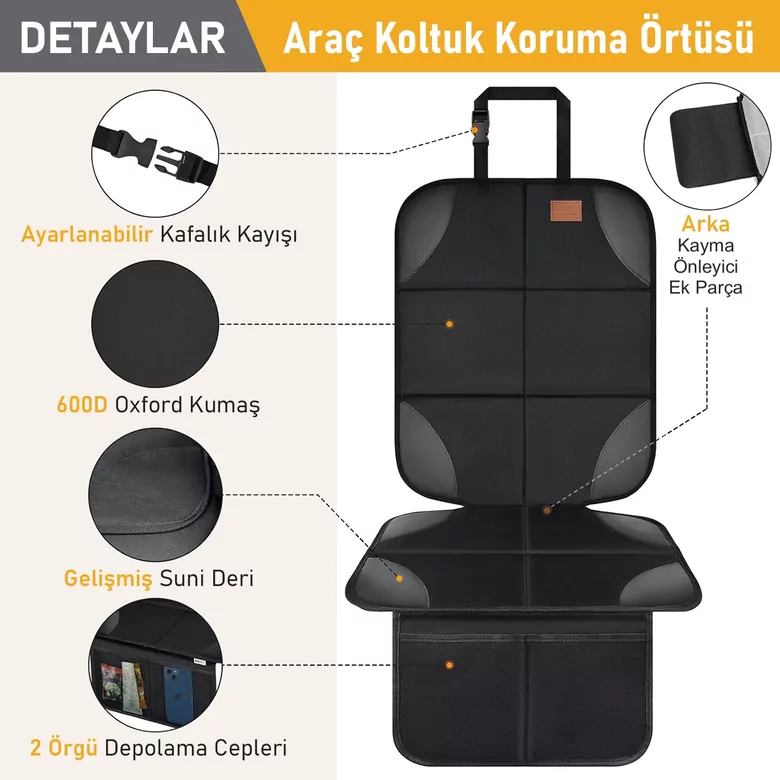 Haegs Oto Koltuk Koruyucu Kılıf, Çocuk Oto Koltuğu için Koruyucu Örtü, Kalın Pedli Araba Koltuk Minderi Su Geçirmez Evcil Hayvan, Kedi Köpek Araç Koltuk Örtüsü, - Siyah