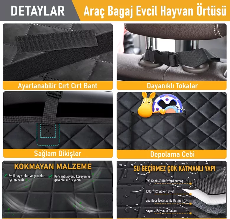 Haegs Araç Bagaj Örtüsü, Evcil Hayvan Köpek Bagaj Koruma Kılıfı - SUV, Sedan, Pickup Panelvan Bagaj Havuzu, Araba için Su Geçirmez Bagaj Koruyucu Kılıf Örtü Mat- Medium - Siyah