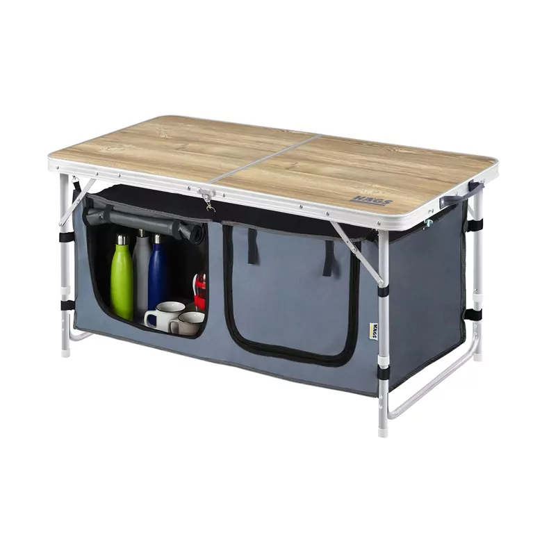 Haegs Saklama Dolaplı Kamp Masası, Outdoor Kamp Mutfağı, Kamp Dolabı, Katlanabilir Kamp Piknik Masası, Seyahat Mutfağı, Mutfak Dolabı, Depolama bölmeli, Dış Mekan Mutfağı 90x50cm Naturel Meşe