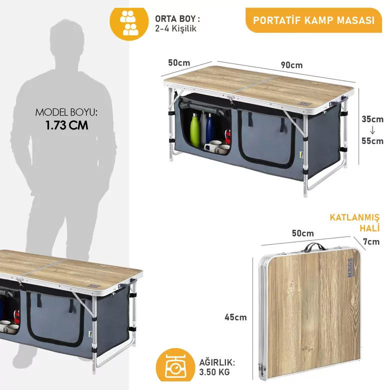 Haegs Saklama Dolaplı Kamp Masası, Outdoor Kamp Mutfağı, Kamp Dolabı, Katlanabilir Kamp Piknik Masası, Seyahat Mutfağı, Mutfak Dolabı, Depolama bölmeli, Dış Mekan Mutfağı 90x50cm Naturel Meşe