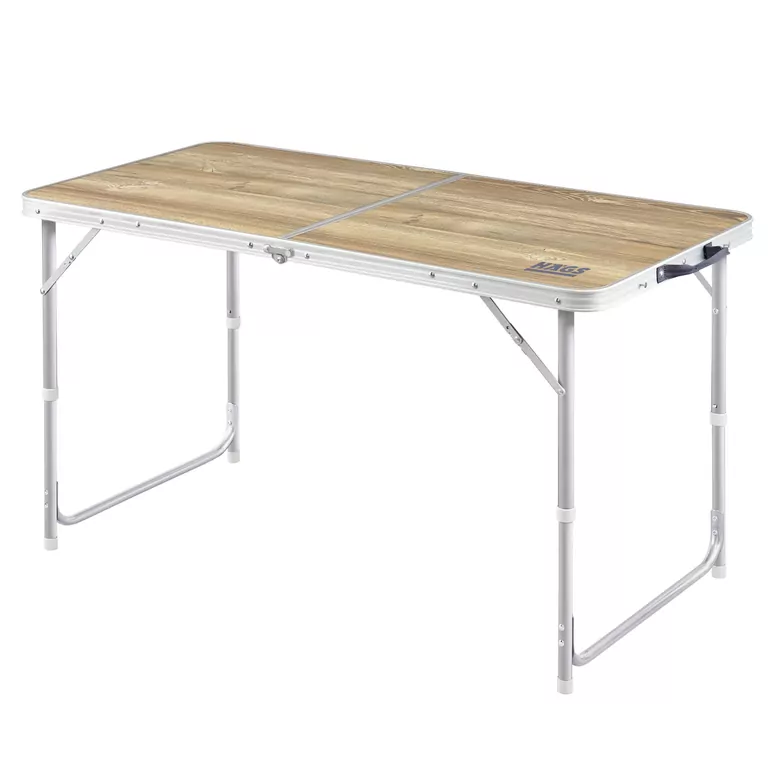 Haegs Portatif Kamp Masası, 3 Yükseklik Ayarlı, Katlanır Piknik Masası, Kolay Taşınabilir Alüminyum Masa - 120x60 - Naturel Meşe