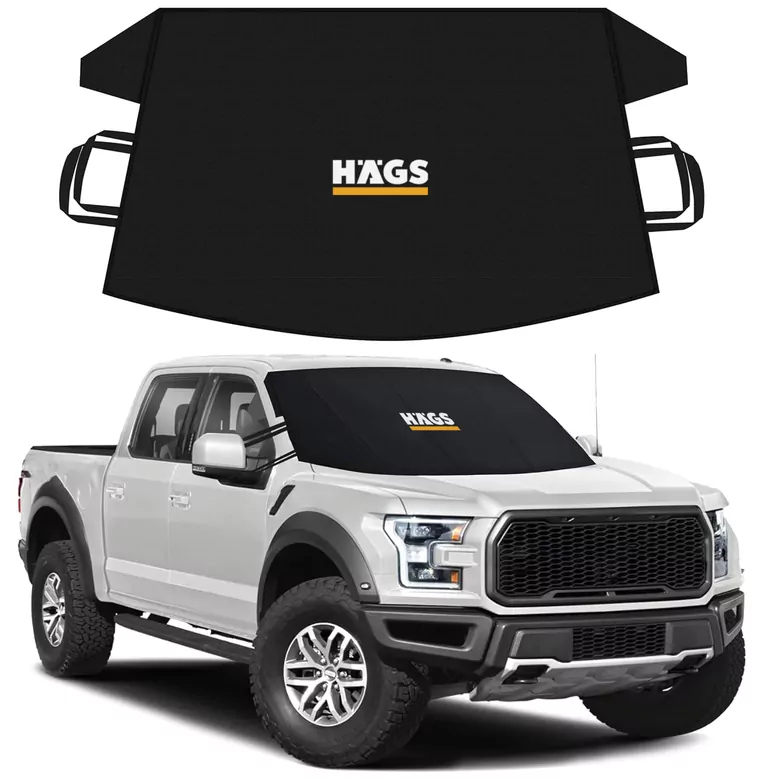 Haegs Buz ve Kar Önleyici Araç Ön Cam Örtüsü Brandası | Ağır Hizmet Tipi 600D Oxford Kumaş | Arabalar, SUV`lar, Kamyonetler İçin Oto Ön Cam Koruyucu Güneşlik | Don Örtüsü (185x109cm) XL - Siyah