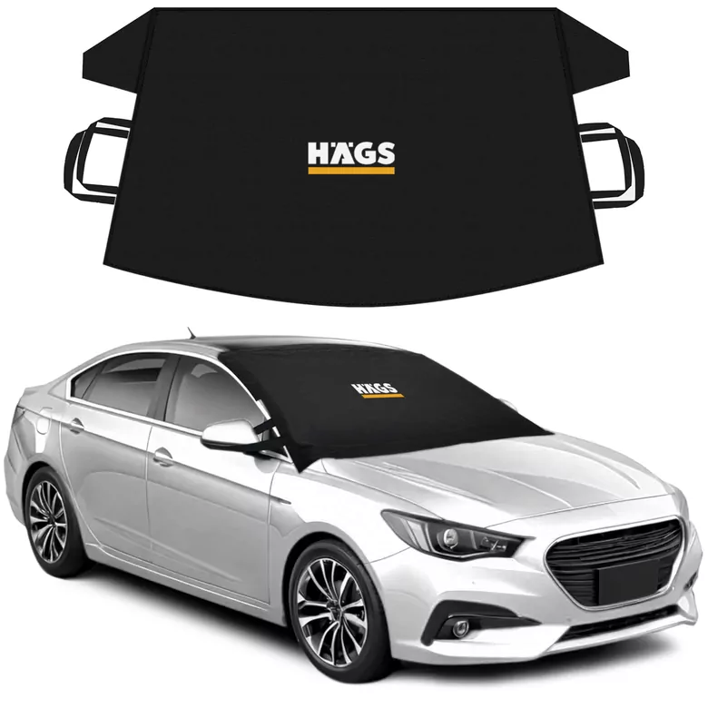 Haegs Buz ve Kar Önleyici Araç Ön Cam Örtüsü Brandası | Ağır Hizmet Tipi 600D Oxford Kumaş | Arabalar, SUV`lar, Kamyonetler İçin Oto Ön Cam Koruyucu Güneşlik | Don Örtüsü (178x106cm) L - Siyah