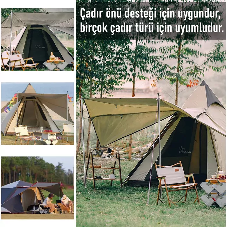 HAEGS Ayarlanabilir Tarp Tente Direkleri, 2`li Set, Teleskopik Alüminyum Çadır Gölgelik Branda Direkleri, Kamp Direği Katlanabilir Hafif Karavan Araç Yan Tente Direği  - Turuncu