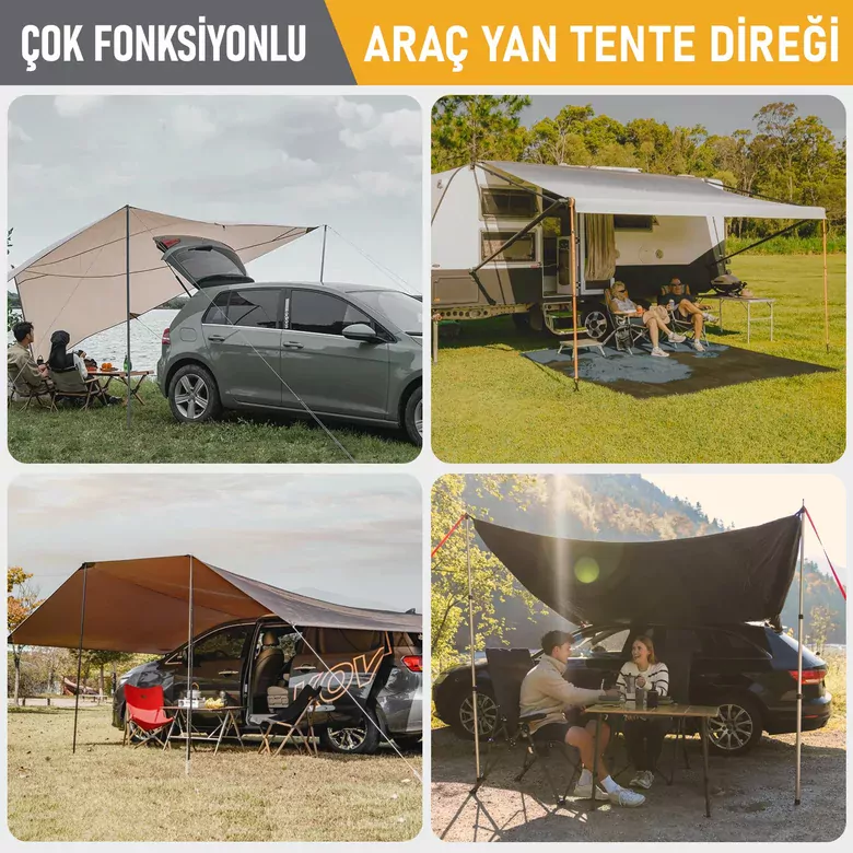 HAEGS Ayarlanabilir Tarp Tente Direkleri, 2`li Set, Teleskopik Alüminyum Çadır Gölgelik Branda Direkleri, Kamp Direği Katlanabilir Hafif Karavan Araç Yan Tente Direği  - Turuncu