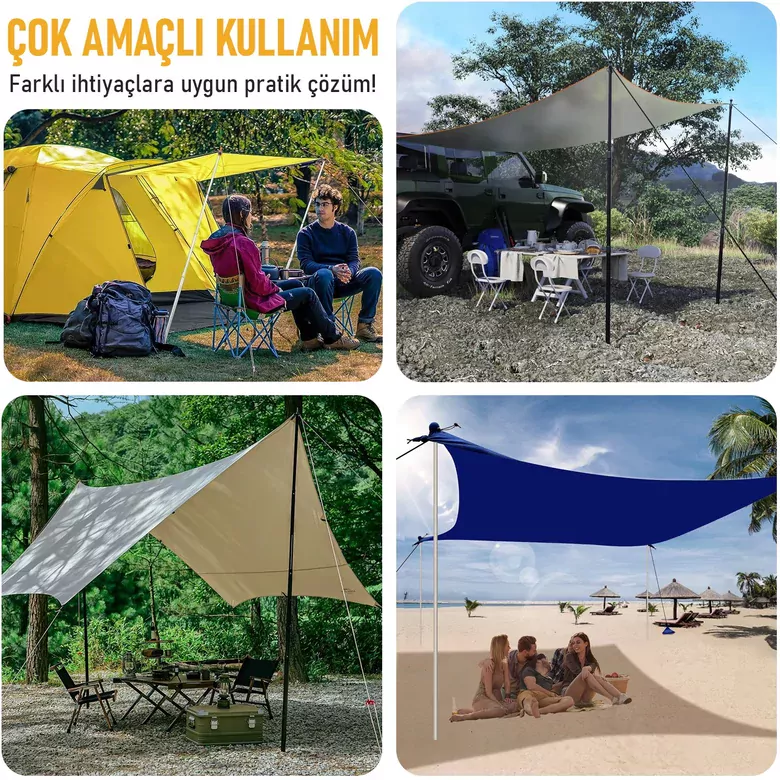 HAEGS Ayarlanabilir Tarp Tente Direkleri, 2`li Set, Teleskopik Alüminyum Çadır Gölgelik Branda Direkleri, Kamp Direği Katlanabilir Hafif Karavan Araç Yan Tente Direği  - Gümüş