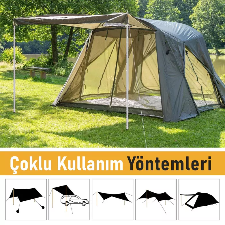 HAEGS Ayarlanabilir Tarp Tente Direkleri, 2`li Set, Teleskopik Alüminyum Çadır Gölgelik Branda Direkleri, Kamp Direği Katlanabilir Hafif Karavan Araç Yan Tente Direği  - Gümüş
