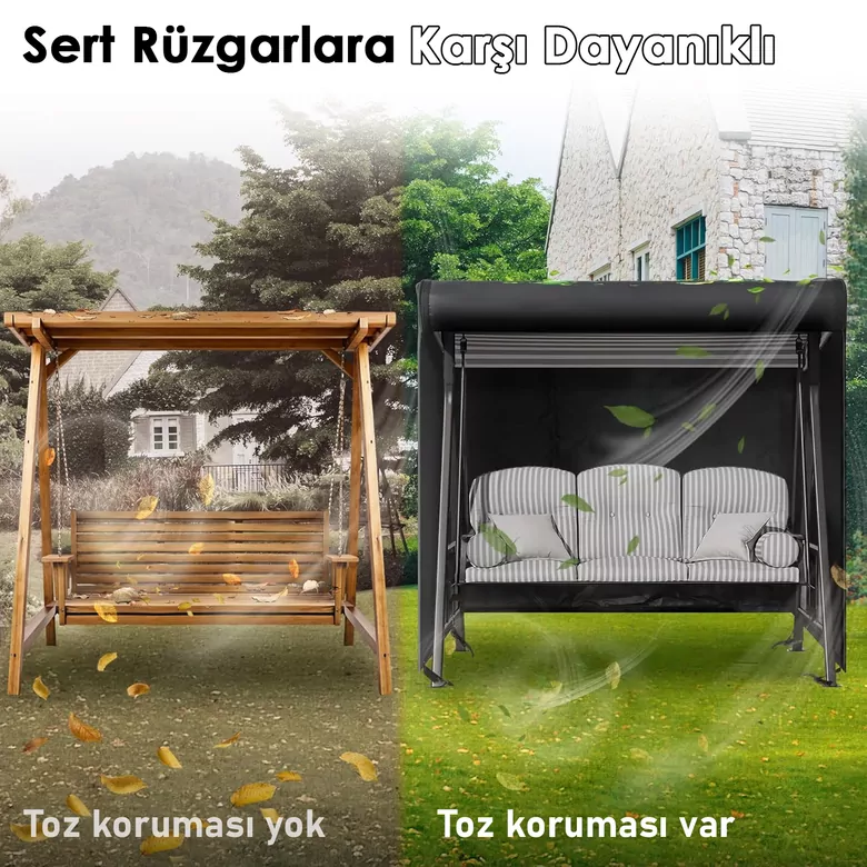 HAEGS Bahçe Salıncak Koruma Örtüsü Üç Kişilik Tenteli Hamak Bahçe Salıncağı Koruma Kılıfı Su Geçirmez Branda Dayanıklı 210x125x170cm Siyah