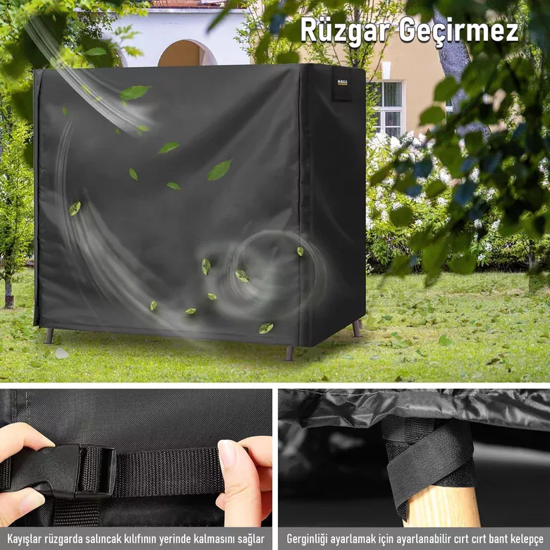 HAEGS Bahçe Salıncak Koruma Örtüsü Üç Kişilik Tenteli Hamak Bahçe Salıncağı Koruma Kılıfı Su Geçirmez Branda Dayanıklı 210x125x170cm Siyah