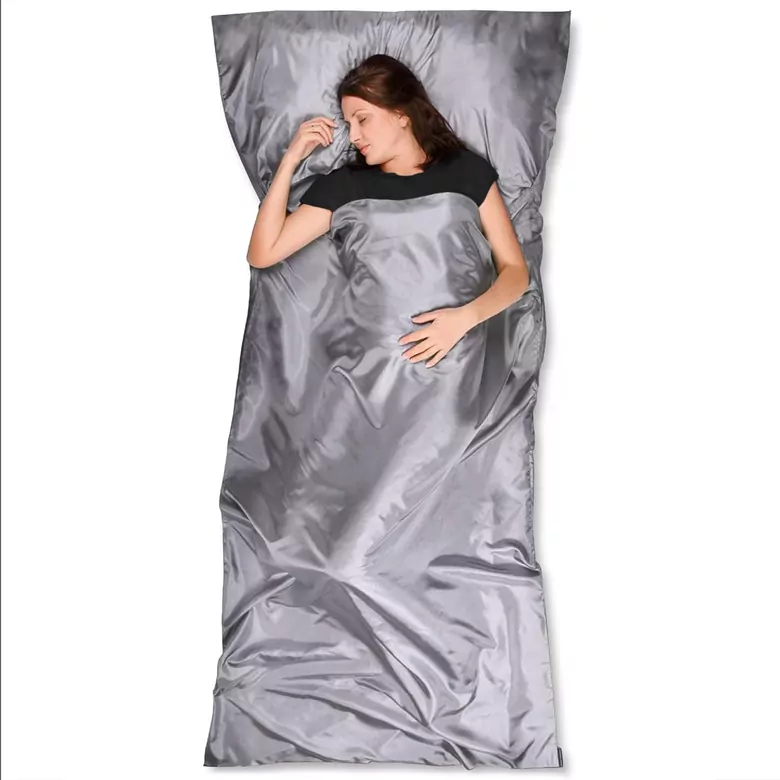 Haegs Seyahat Uyku Nevresimi, Saten Polyester, Hafif Kompakt Taşınabilir Seyahat tipi Nevresim Takımı, Otel için Temiz Çarşaf, Kamp Uyku Tulumu Astarı, Kamp Çadır Çarşafı 220 x 105cm Gri