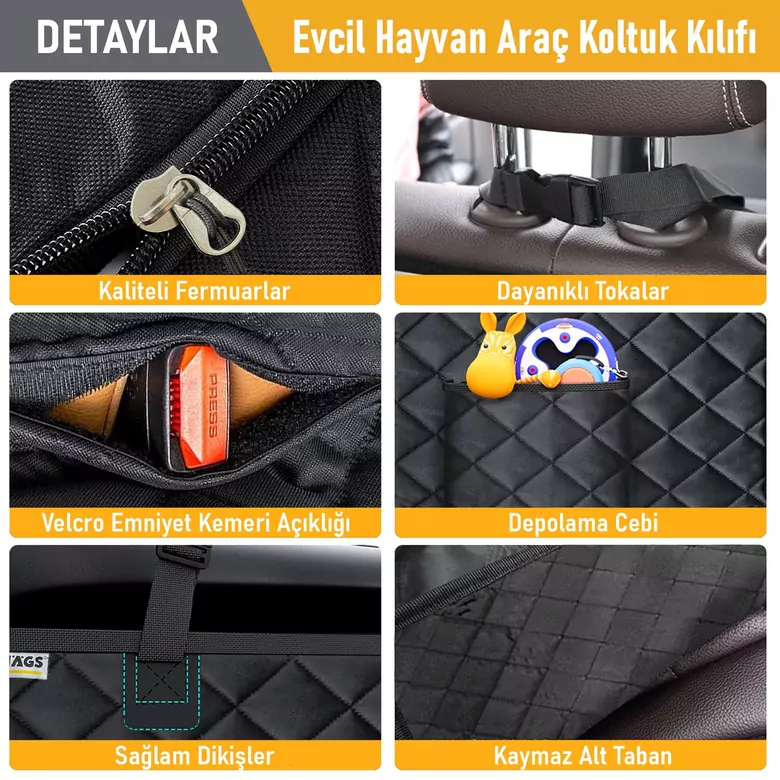 Haegs Evcil Hayvan için Araba Koltuk Kılıfı, Oto Köpek Koltuk Örtüsü, Su Geçirmez Hamak 600D Ağır Hizmet Tipi Çizilmeye Dayanıklı Kaymaz Bagaj Köpek Örtüsü Araba Pickup ve SUV`lar için- Siyah