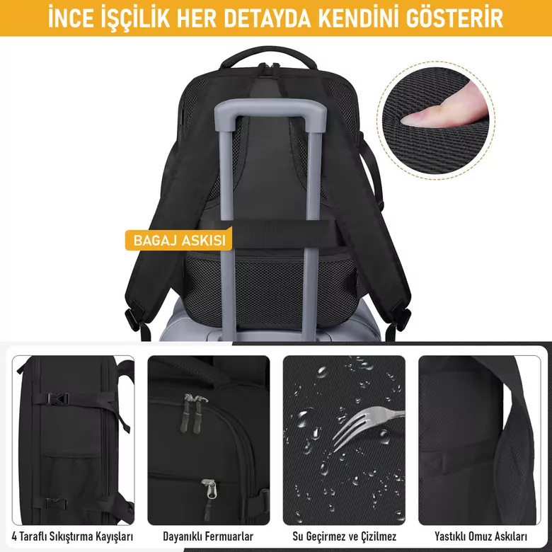 Haegs Seyahat Sırt Çantası, Laptop Sırt Çantası Hafif El Çantası Küçük Bavul Valiz, Uçak Onaylı Bagaj Çantası, Erkek ve Bayan İçin, 15.6 inç Notebook Dizüstü Bilgisayar Macbook Laptop Çantası, Gri