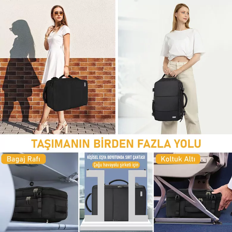 Haegs Seyahat Sırt Çantası, Laptop Sırt Çantası Hafif El Çantası Küçük Bavul Valiz, Uçak Onaylı Bagaj Çantası, Erkek ve Bayan İçin, 15.6 inç Notebook Dizüstü Bilgisayar Laptop Macbook Çantası, Siyah