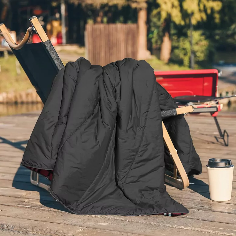 Haegs Flanel Kamp Battaniyesi, Seyahat Yorganı Dış Mekan Hafif Kompakt Outdoor Kamp Çadır Karavan Battaniye 215-150 cm Siyah