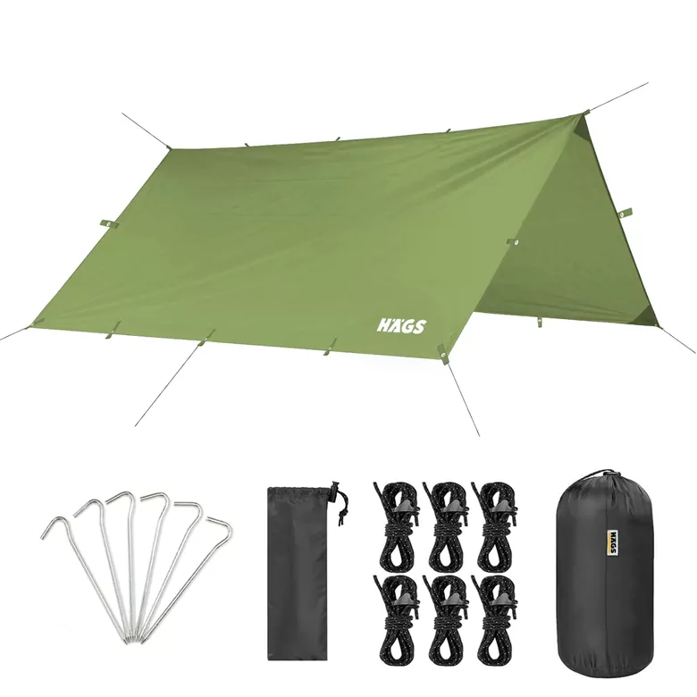 Haegs Tarp Gölgelik Tente, Taşınabilir Örtü Branda Çok İşlevli Outdoor Açık Hava Kamp Seyahat Tente Branda Güneşlik Karavan Tente Yan Çadır Gölgelik - 300x300 cm - Yeşil