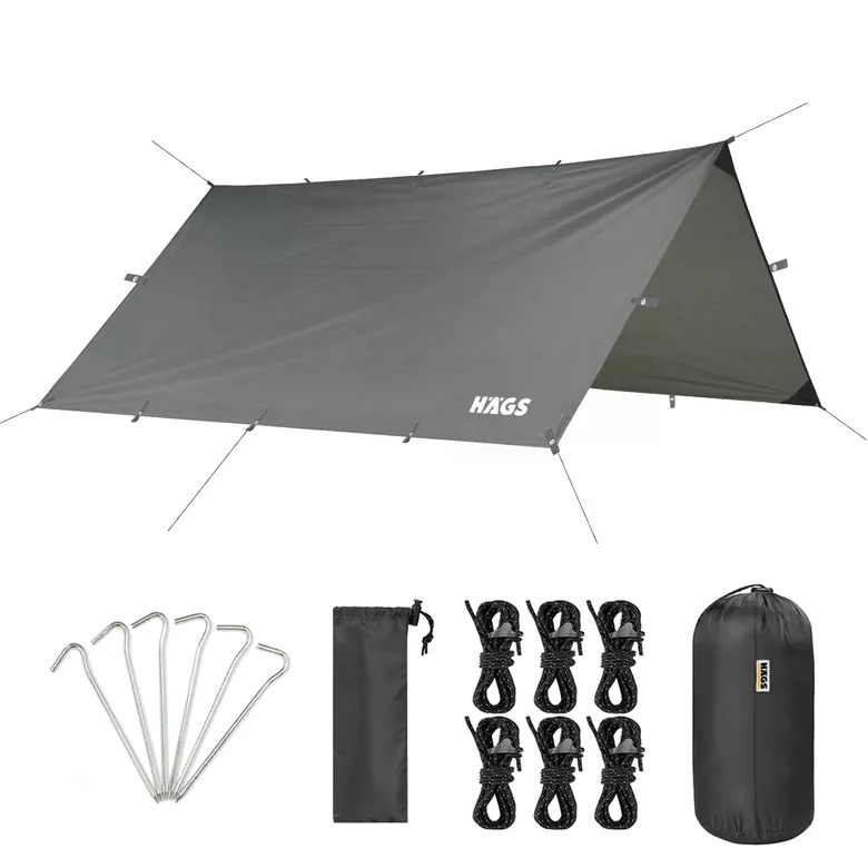 Haegs Tarp Gölgelik Tente, Taşınabilir Örtü Branda Çok İşlevli Outdoor Açık Hava Kamp Seyahat Tente Branda Güneşlik Karavan Tente Yan Çadır Gölgelik - 300x300 cm - Gri